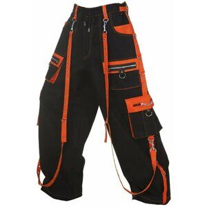 Gothic Men's Handmade Bondage 4 Pocket Dead Thread Punk Rock Black Orange Pant